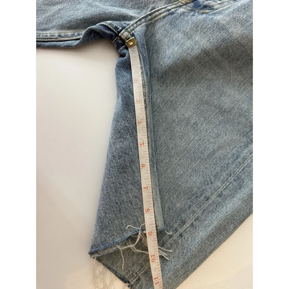 Re/Done 80's Long Short High Rise Jean 27  Denim Blue Raw Hem Button Fly‎ New